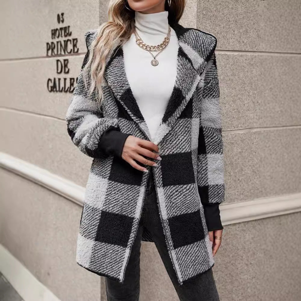 Damen Langer Karomantel aus weichem Material R&B