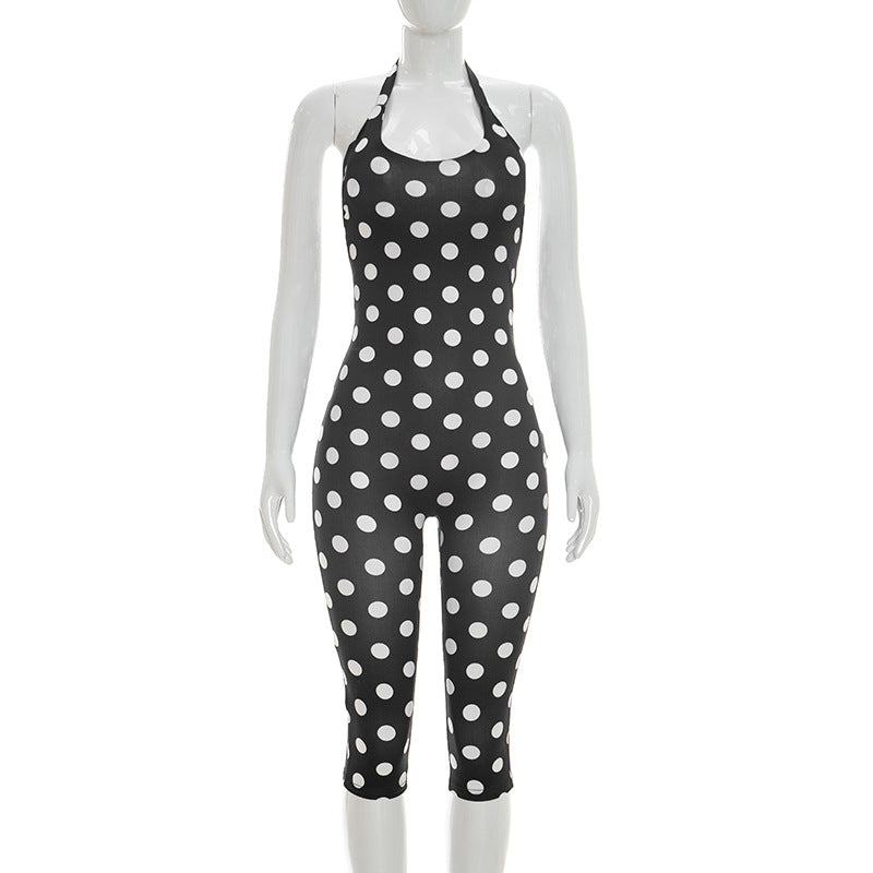 Damen Sportanzug mit Polka-Dots und tiefem V-Ausschnitt R&B