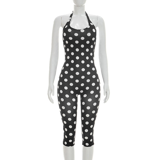 Damen Sportanzug mit Polka-Dots und tiefem V-Ausschnitt R&B