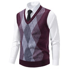 Herren V-Ausschnitt Strickpullover mit elegantem Rautenmuster