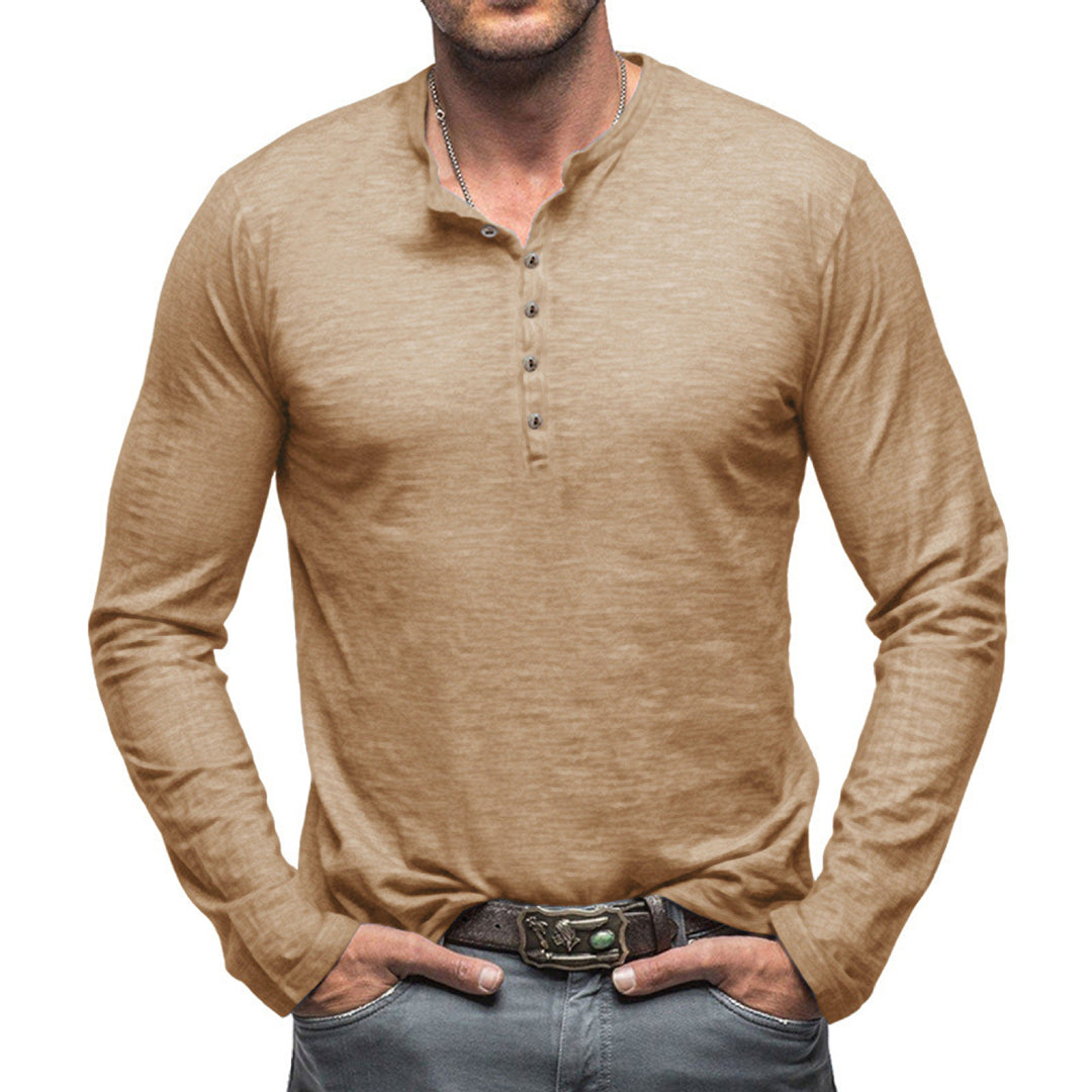 Herren Langarm Henley-Shirt mit Knopfleiste und weichem Baumwollmix R&B