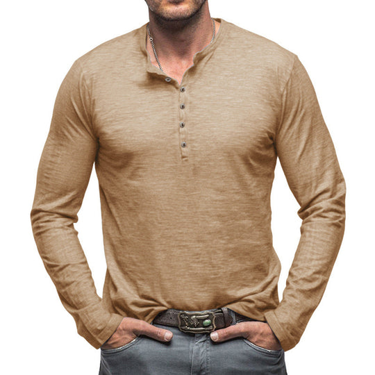Herren Langarm Henley-Shirt mit Knopfleiste und weichem Baumwollmix R&B