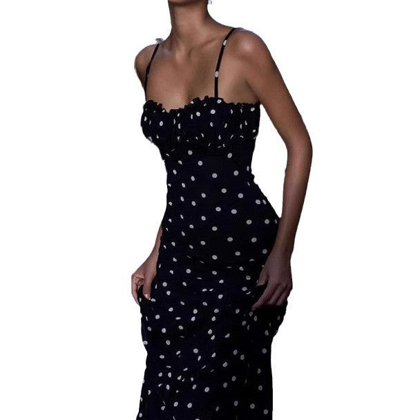Damen Maxikleid mit Rüschen und Punkten R&B