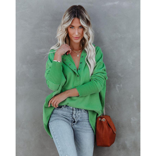 Damen lässiger Pullover mit Knopfleiste und Kapuze R&B
