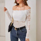 Damen Off-Shoulder Spitze Bodybluse R&B