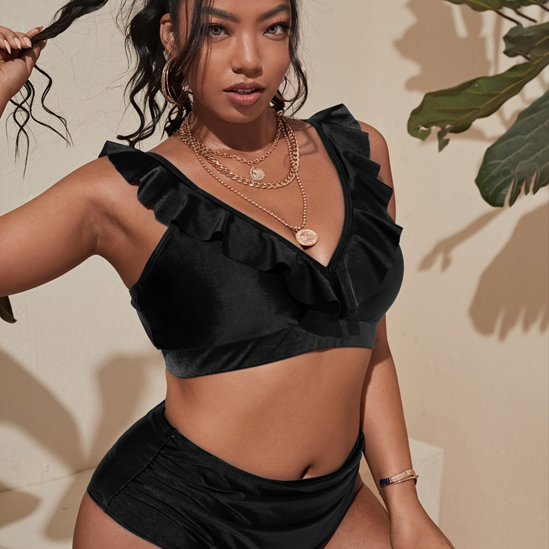 Damen Bikini Oberteil mit raffiniertem Rüschendesign und hohem Bund R&B