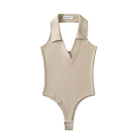 Damen figurbetontes Bodysuit mit modischem Kragen R&B