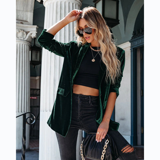 Damen Eleganter Velourscardigan mit lässigem Schnitt und praktischen Taschen R&B