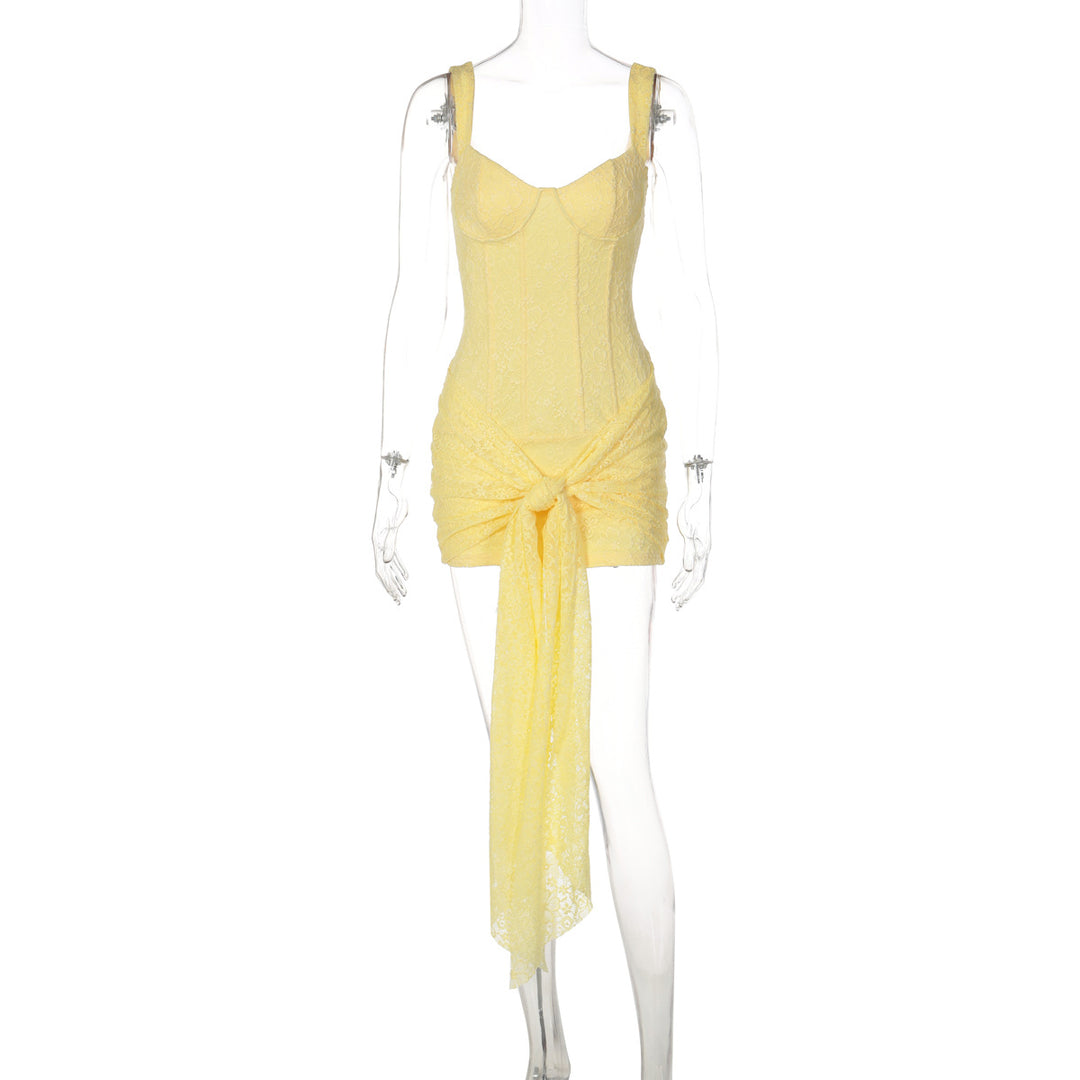 Damen Elegantes Kleid mit Spitzenverzierungen und Raffungsdetails R&B