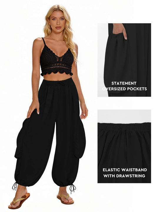 Damen Bequeme Freizeithose mit übergroßen Taschen und elastischem Bund R&B