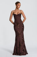 Damen figurbetontes Abendkleid mit floralem Stickdesign und hochwertigem Stoff R&B