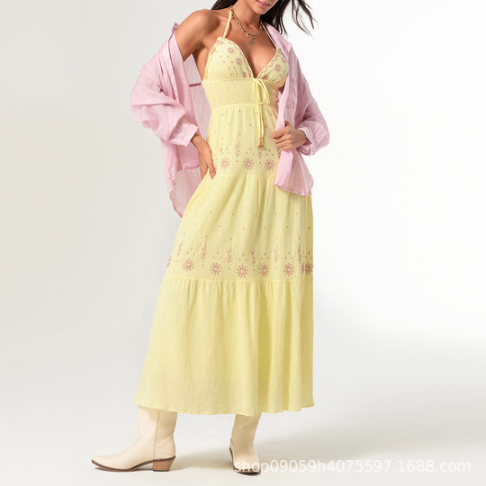Damen Maxikleid mit zarten Stickereien R&B