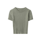 Damen Kurzarm Strickoberteil mit Kabelmuster R&B