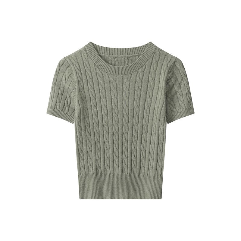Damen Kurzarm Strickoberteil mit Kabelmuster R&B
