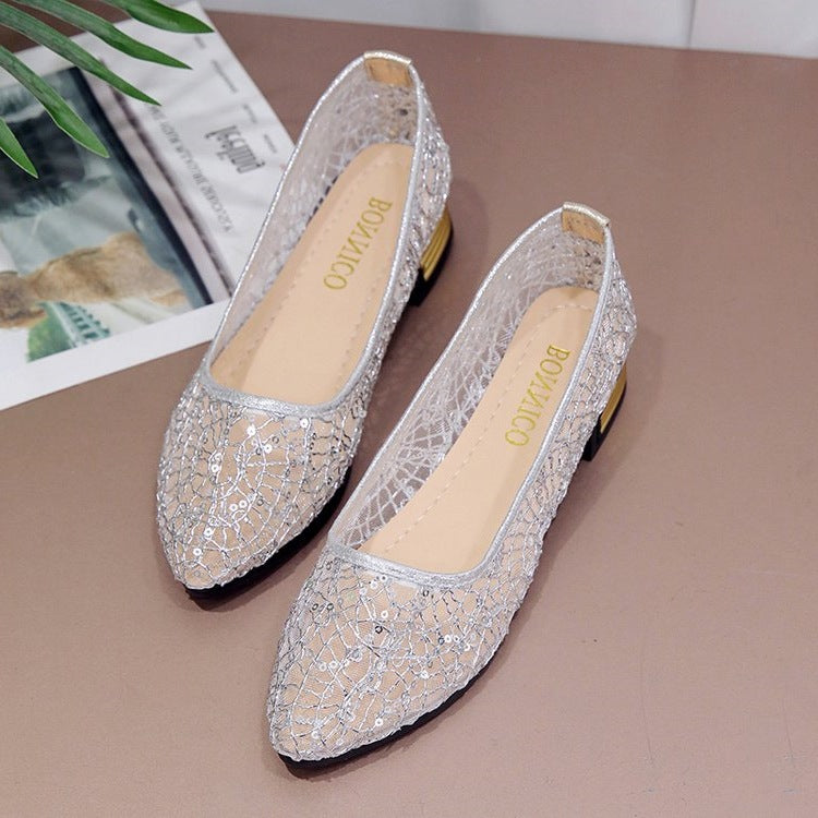 Damen elegante Ballerinas mit glitzernder Spitze und geschmackvollem Absatz R&B