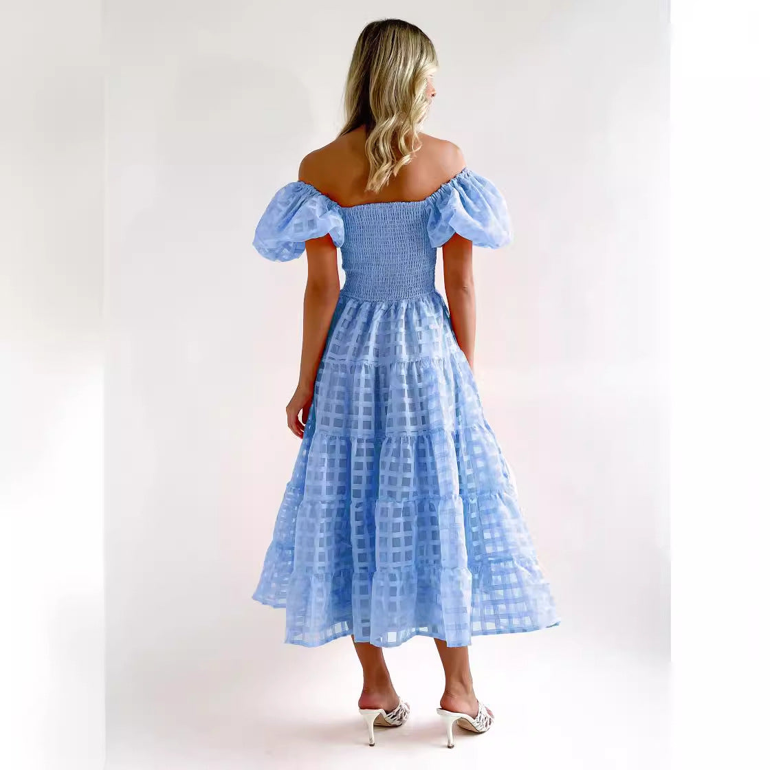 Damen Sommerliches Maxikleid mit voluminösen Puffärmeln und elastischem Taillenbereich R&B