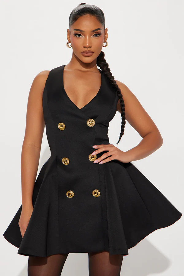 Damen Minikleid mit doppelter Knopfleiste und ausgestelltem Rock R&B