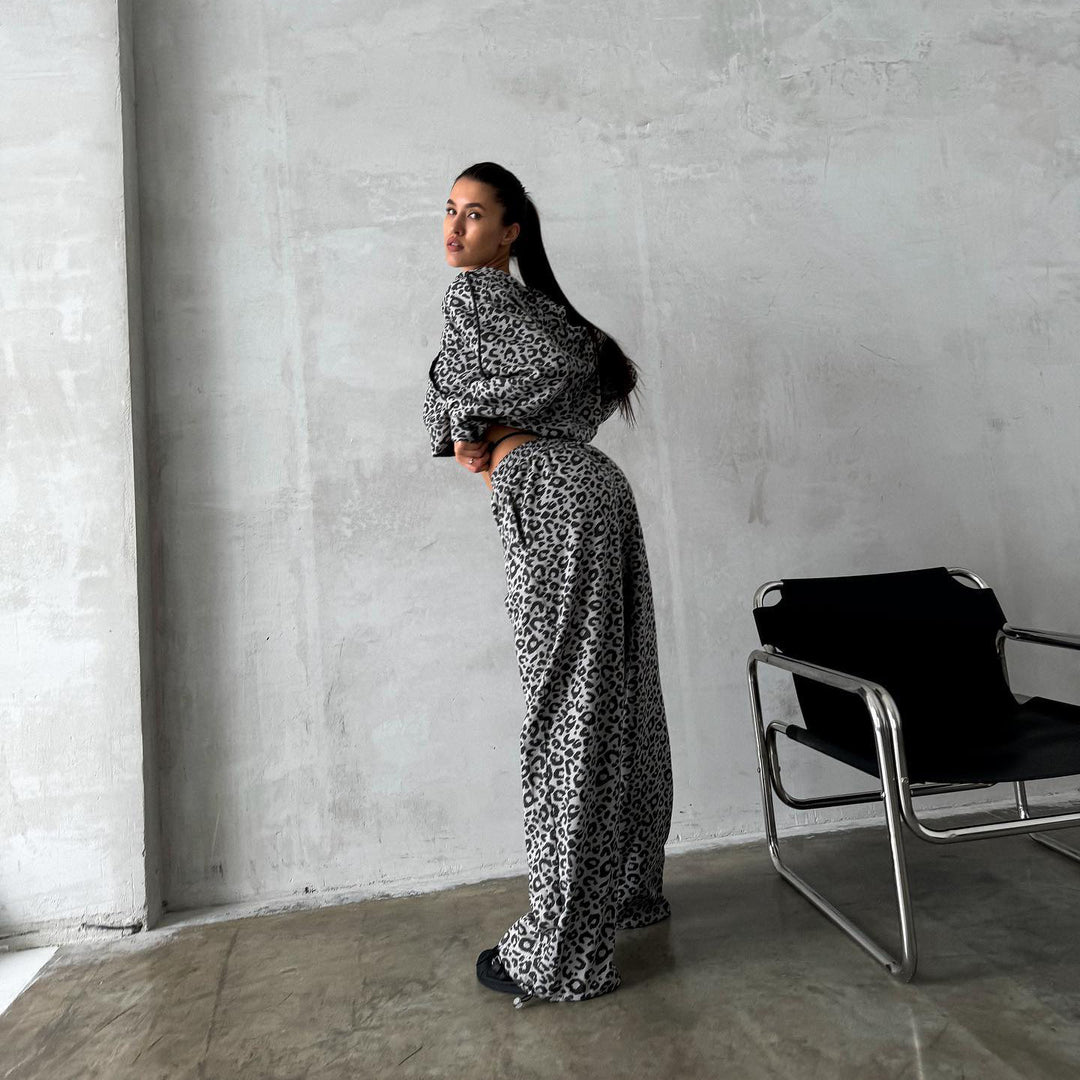 Damen bedruckter Kapuzenpullover und weite Jogginghose Set R&B