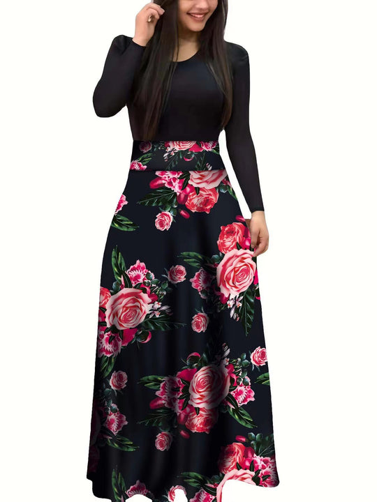 Damen Elegantes Maxikleid mit grafischem Druck und flexiblem Bund R&B