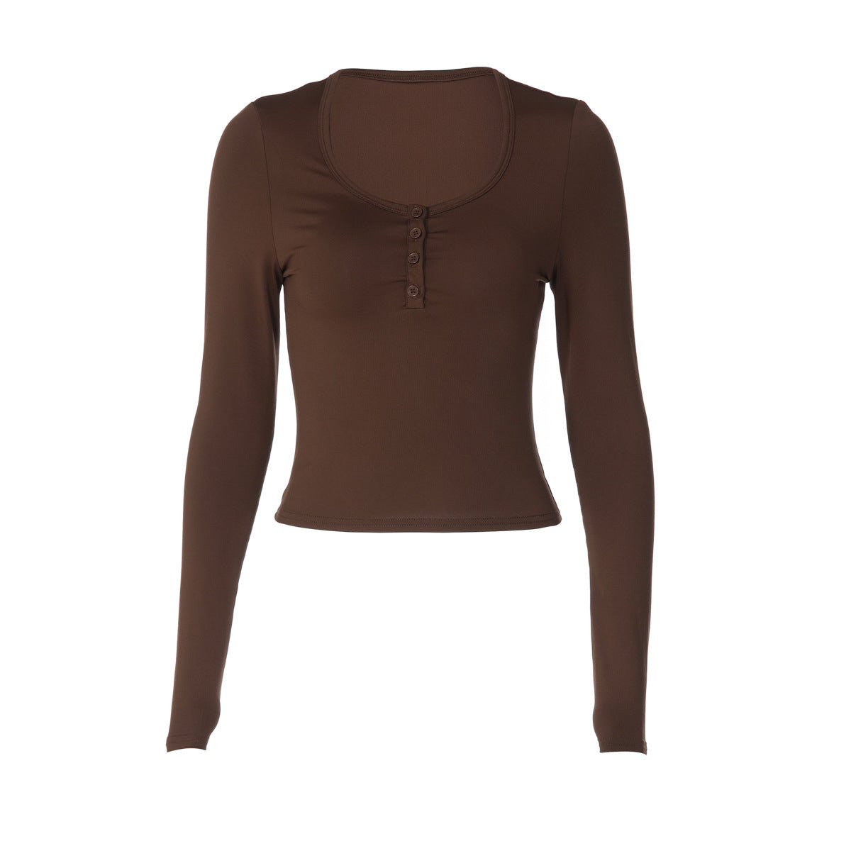 Damen figurbetontes Langarmshirt mit Knopfleiste R&B
