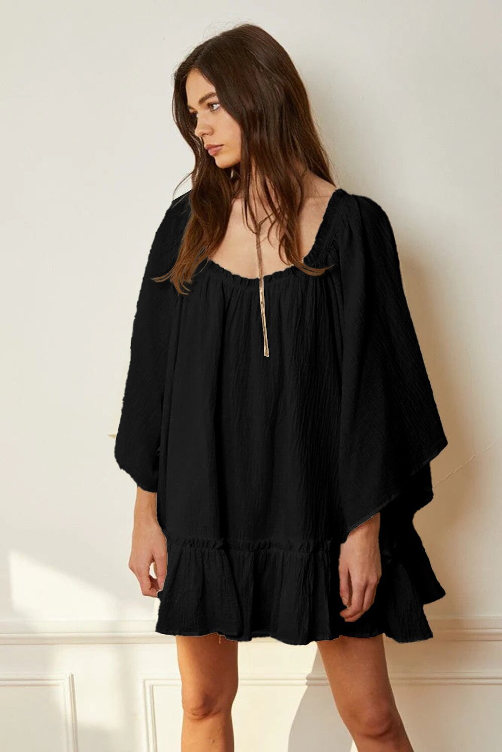 Damen lässiges Minikleid mit Rüschendetails und weitem Schnitt R&B