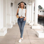 Damen lässiges Crop-Top mit Schleifenbindung R&B