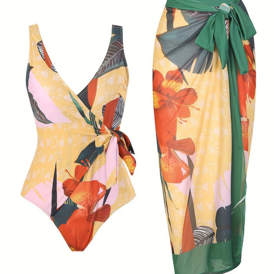 Damen Einteiliger Badeanzug mit elegantem Wickelrock R&B