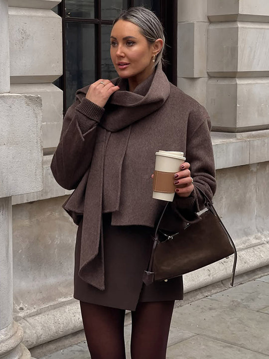 Damen Oversized Wickeljacke mit kuscheligem Kragen R&B