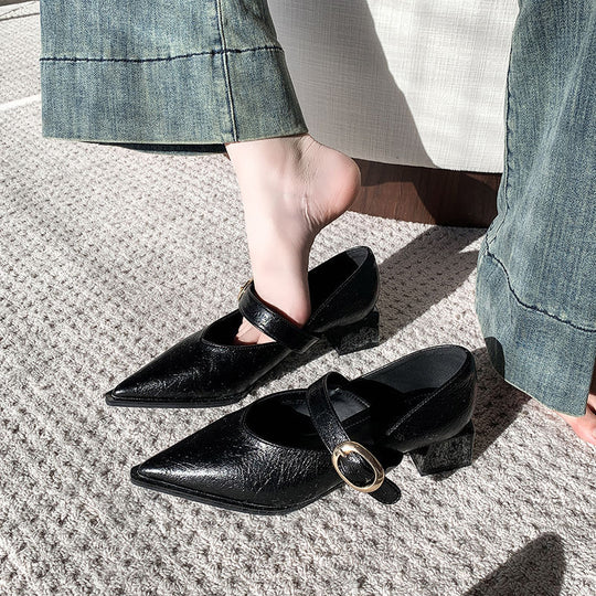 Damen elegante Slingback-Pumps mit breitem Riemen und blockiertem Absatz R&B
