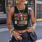 Damen Crop-Top mit kreativem Schriftzug und modernem Grafikdesign R&B