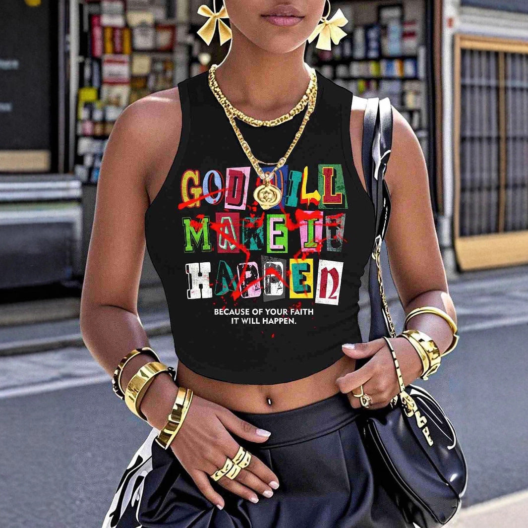 Damen Crop-Top mit kreativem Schriftzug und modernem Grafikdesign R&B