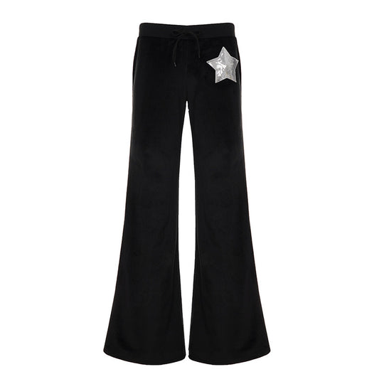 Damen weit geschnittene Velour Jogginghose mit auffälligem Sternenmotiv R&B