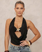 Damen Haltertop mit tiefem V-Ausschnitt und eleganter Drapierung R&B