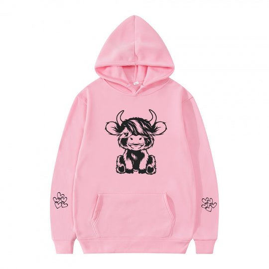 Damen Kapuzensweater mit entzückendem Kuhmotiv und praktischen Kängurutaschen R&B