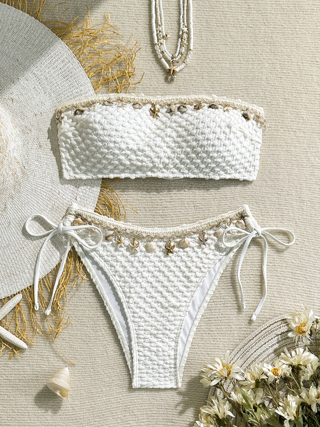 Damen Bandeau-Bikini mit edlen Muschelverzierungen R&B