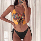 Damen Crop-Top Bikini mit auffälligem Druck und raffinierten Schnürdetails R&B