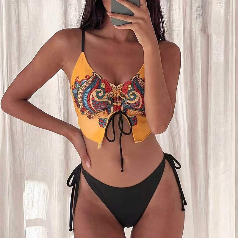 Damen Crop-Top Bikini mit auffälligem Druck und raffinierten Schnürdetails R&B