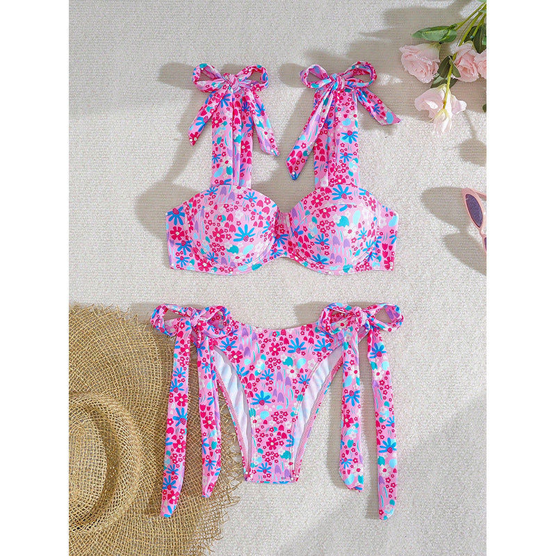 Damen Bandeau-Bikini mit floralen Schleifen-Details R&B