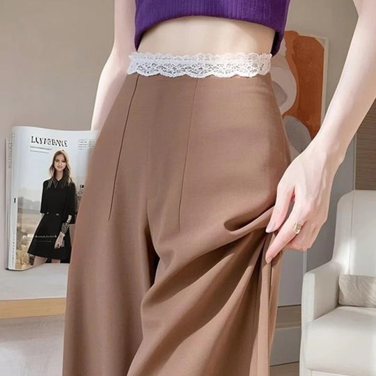 Damen Weit geschnittene Stoffhose mit traumhaftem Spitzenbund R&B
