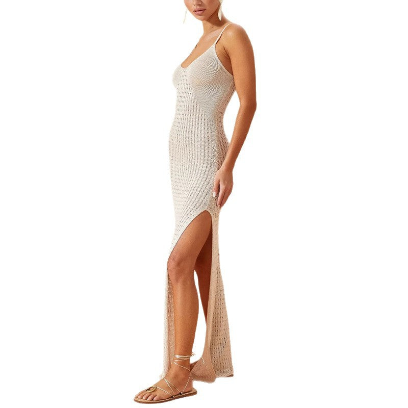 Damen Elegantes Maxikleid mit tiefem V-Ausschnitt und seitlichen Schlitzen R&B