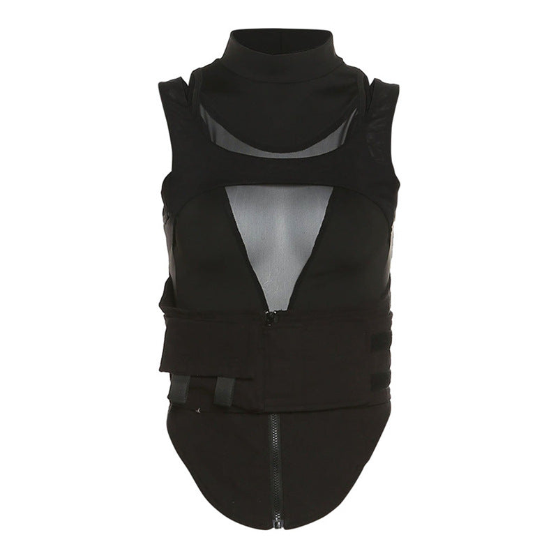 Damen Sportliches Tanktop mit innovativem hochgeschlossenem Design und verstellbaren Riemen R&B