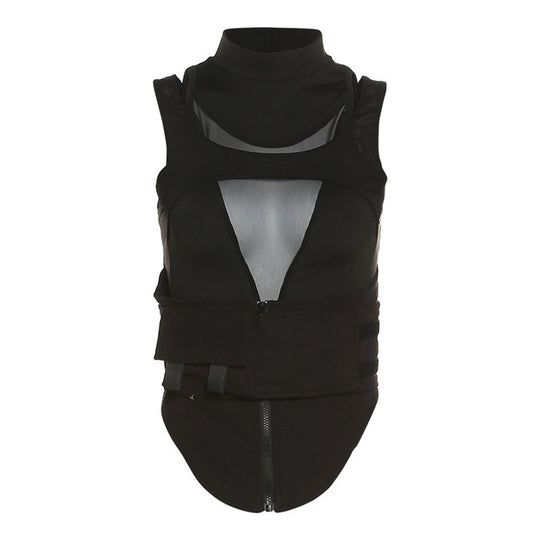 Damen Sportliches Tanktop mit innovativem hochgeschlossenem Design und verstellbaren Riemen R&B