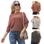 Damen gestreifter Pullover mit weitem Schnitt und innovativem Design