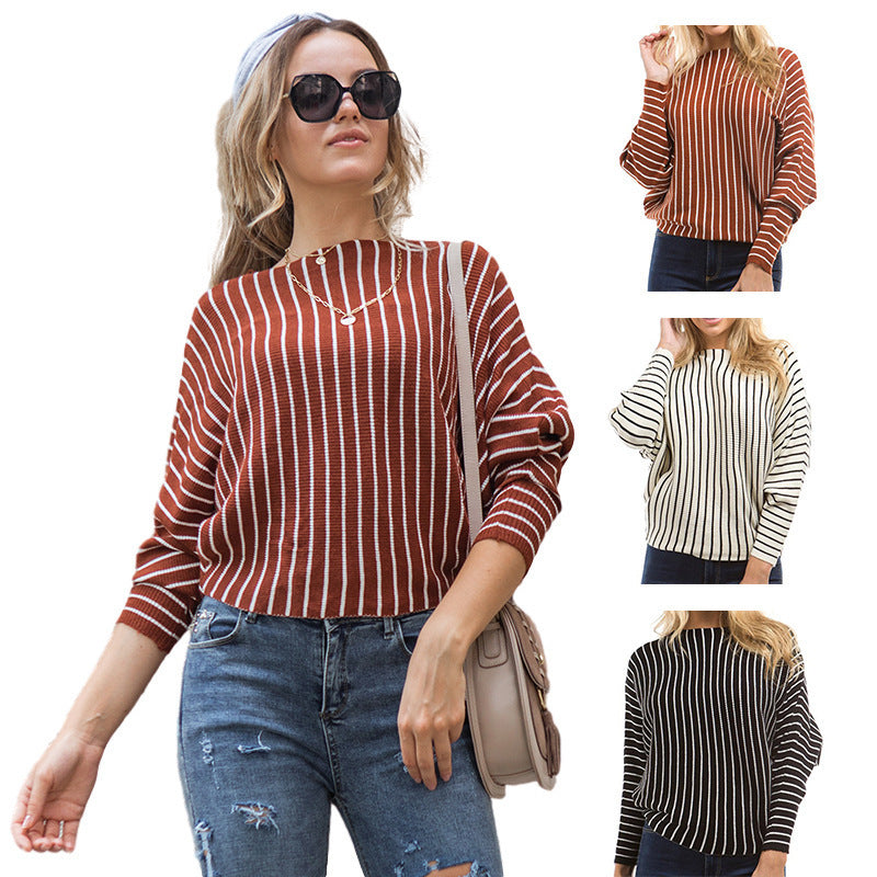 Damen gestreifter Pullover mit weitem Schnitt und innovativem Design