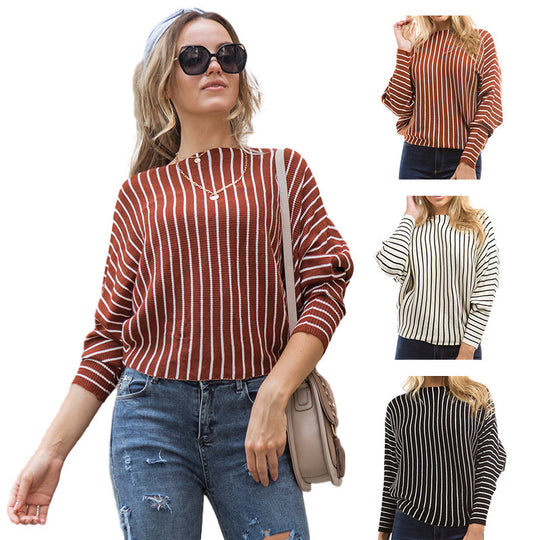 Damen gestreifter Pullover mit weitem Schnitt und innovativem Design R&B