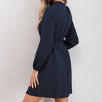 Damen Kleid mit elegantem Kragen und Gummizug R&B