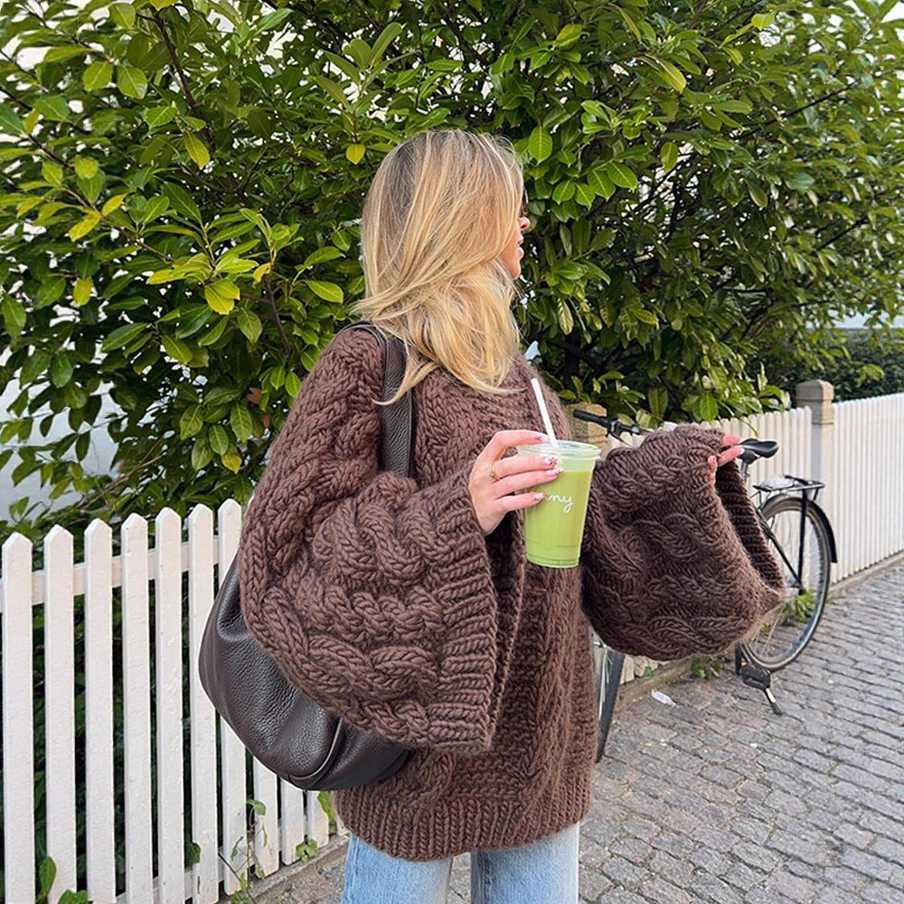 Damen Grobstrickpullover mit weiten Ärmeln R&B