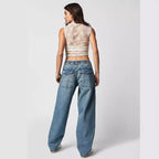 Damen Weite Jeans mit Gürtel und praktischen Taschen