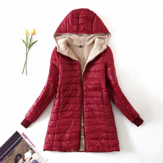 Damen gesteppte Winterjacke mit Kapuze und kuscheligem Innenfutter R&B