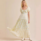 Damen Maxikleid mit blumigem Design und hochwertigen Puffärmeln R&B
